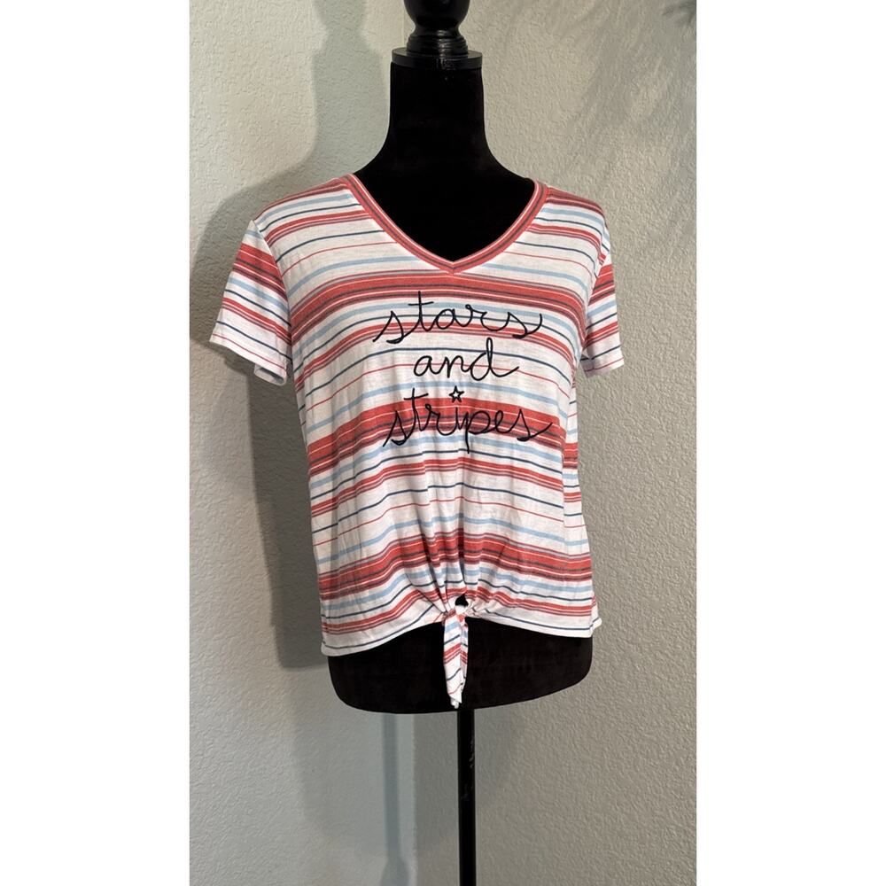 Fifth‎ Sun Women Multicolor V-Neck Stars And Stripes T-Shirt Size M Patriotic